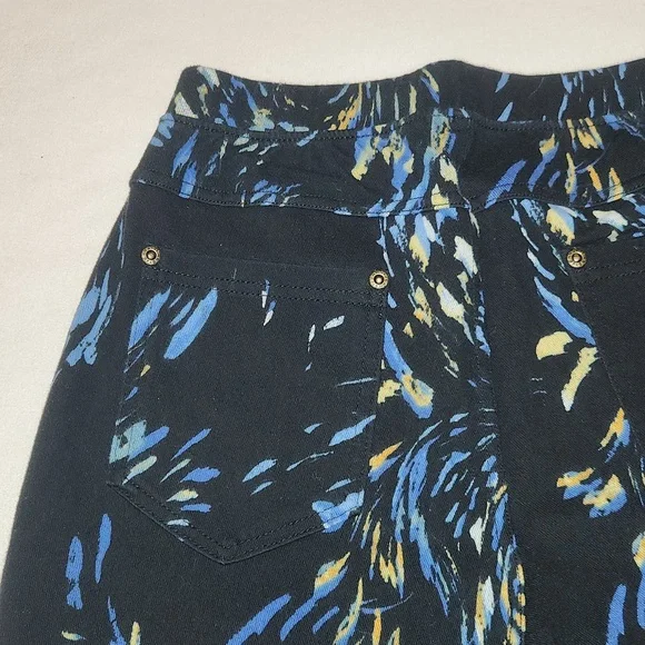 Lildy Printed Jeggings Black with Blue and Yellow Feather Print. - Picture 6 of 6